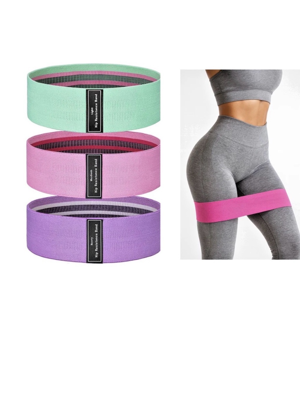 Fabric resistance bands 3 pack workout yoga fitness
